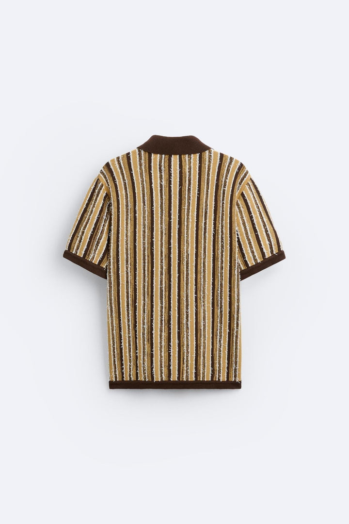 Męska retro dzianinowa koszulka polo w paski na lato