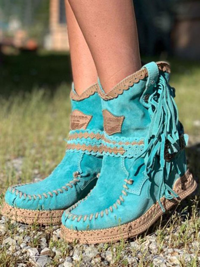 Kobiece Botki Boho na Kostkę – Frędzle w Stylu Westernowym na Co Dzień