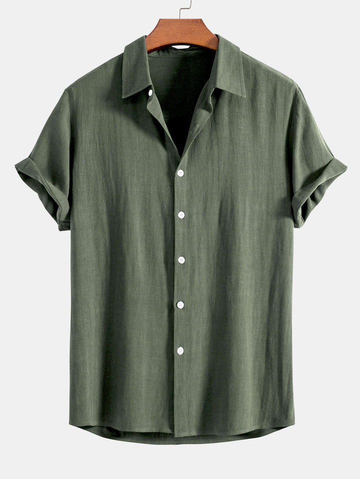 Męska koszula krótki rękaw z mieszanki lnu w luźnym kroju
