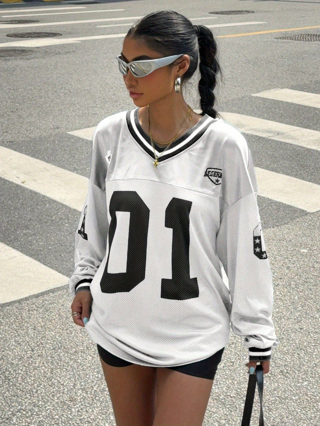 Damska koszulka T-shirt z długim rękawem w stylu streetwear Oversized