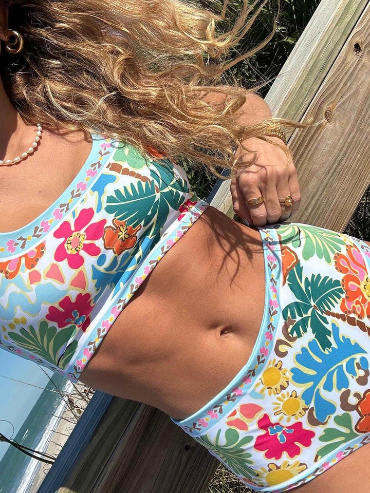 Kobiece Tropikalne Kwiatowe Bikini z Wysokim Stanem