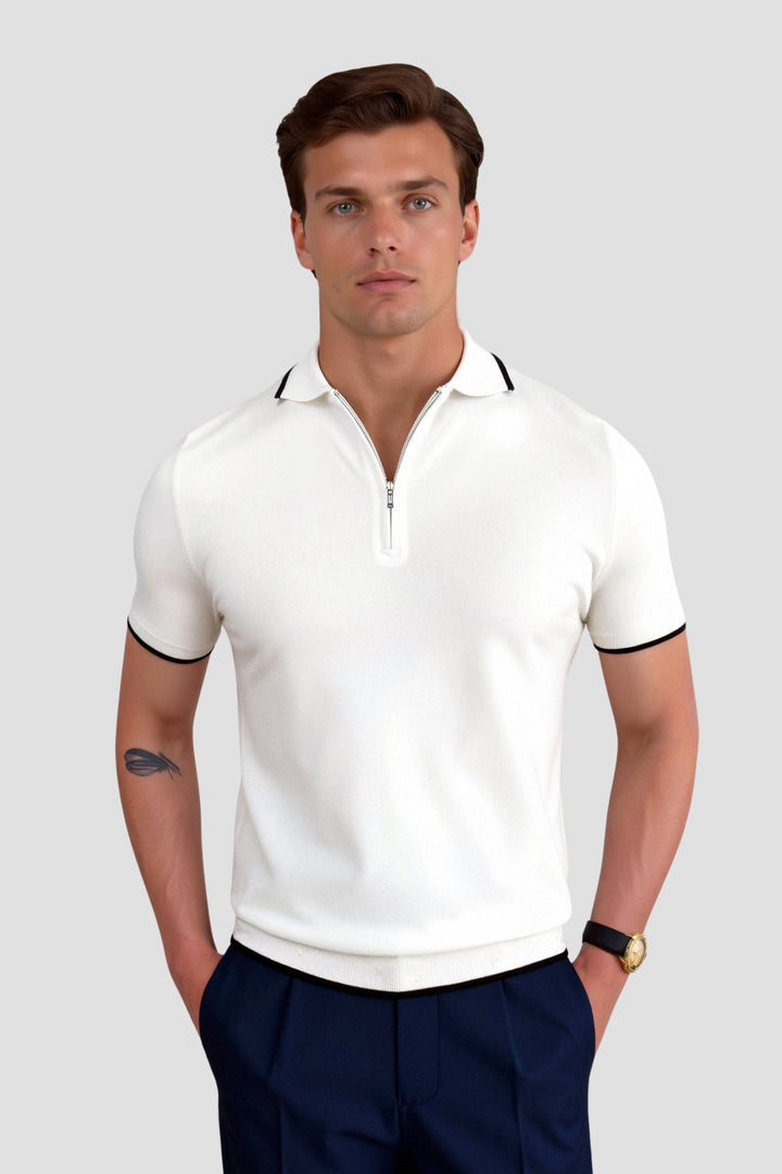 Męska koszulka polo z zamkiem, smart casual, letnia, dziana