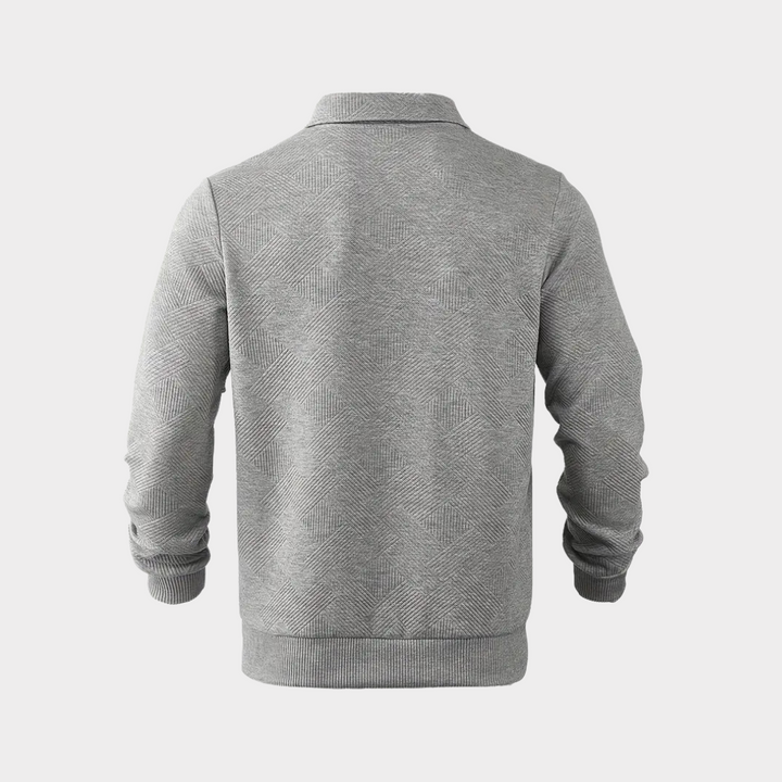 Męska teksturowana bluza z półzamkiem – elegancki styl polo na chłodniejsze dni