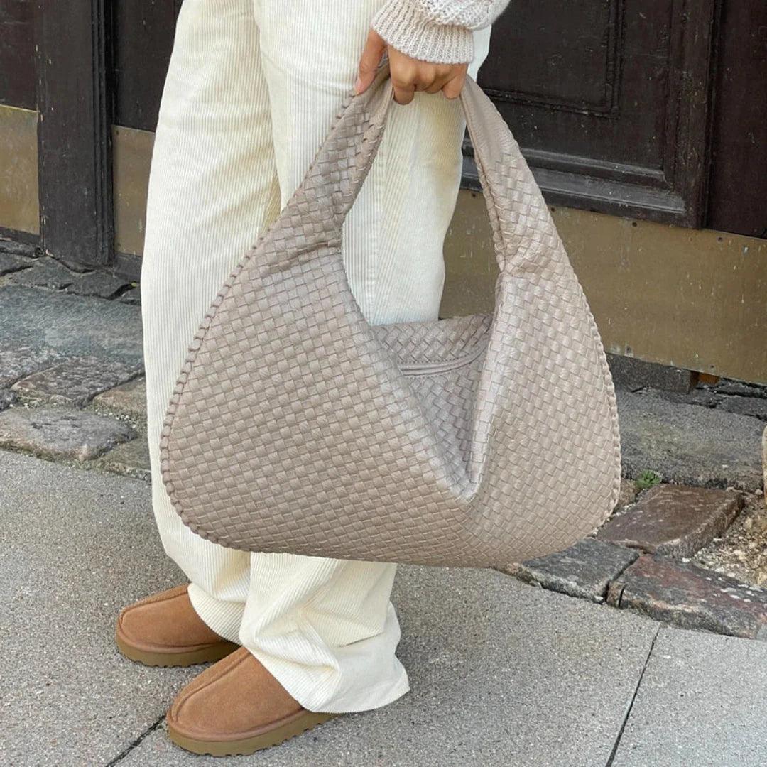 Damska Woven Torba na Ramię z Miękkiej Ekologicznej Skóry w Stylu Slouch