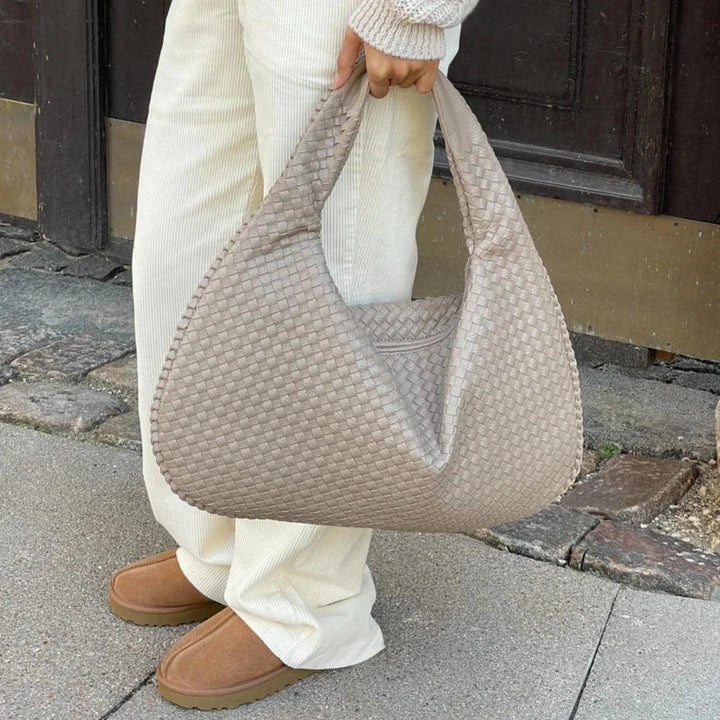 Damska Woven Torba na Ramię z Miękkiej Ekologicznej Skóry w Stylu Slouch