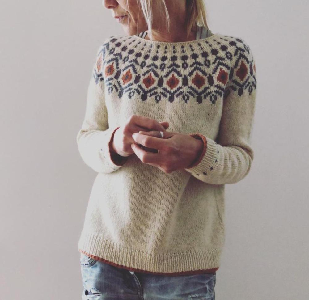 Damski sweter z wzorem – Stylowy, ciepły, wygodny, elegancki, miękki, codzienny sweter na jesień