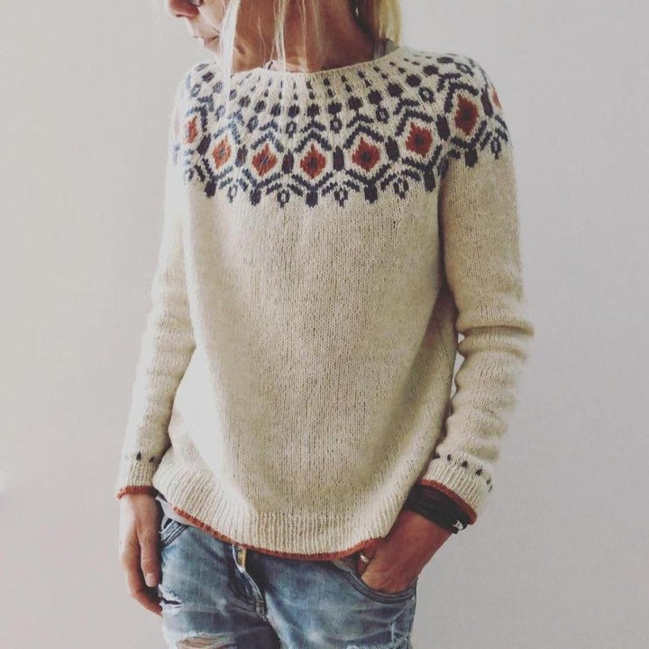 Damski sweter z wzorem – Stylowy, ciepły, wygodny, elegancki, miękki, codzienny sweter na jesień