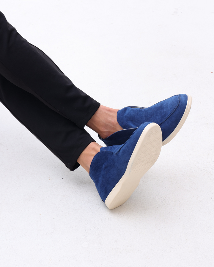 Męskie Zamszowe Mokasyny Slip-On Średnie Z Konstrastową Podeszwą