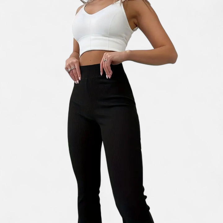 Valmonti | Damskie Legginsy Slim – Elegancja z Wysokim Stanem i Prążkowanym Wzorem