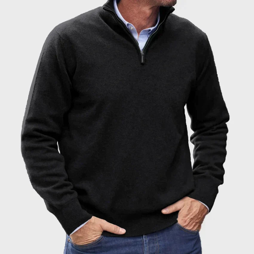 Męski sweter z kołnierzem typu quarter-zip – Elegancka warstwa na smart casualowe jesienne stylizacje