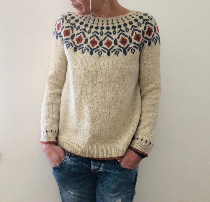 Damski sweter z wzorem – Stylowy, ciepły, wygodny, elegancki, miękki, codzienny sweter na jesień