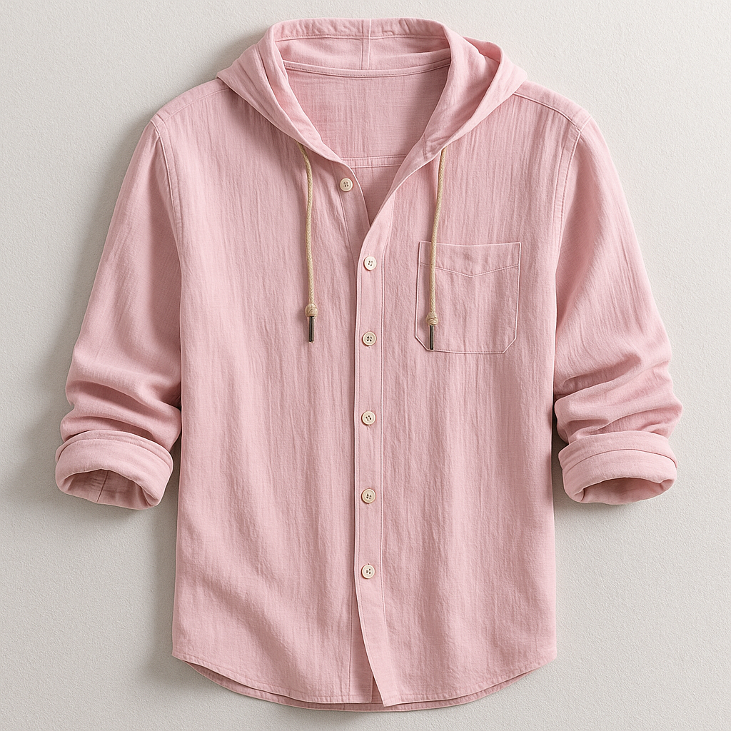 Męska Koszula z Kapturem na Guziki, Luźna, Lekka, Casual Overshirt