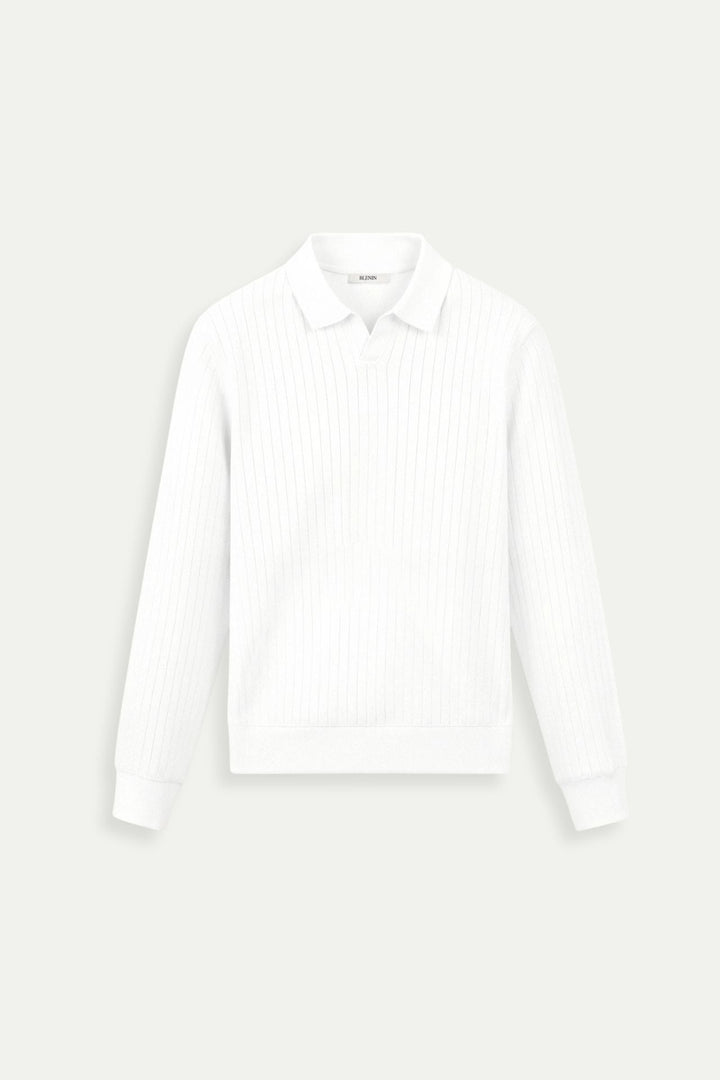 Męska koszulka polo z ribbowanej dzianiny, długi rękaw, smart casual