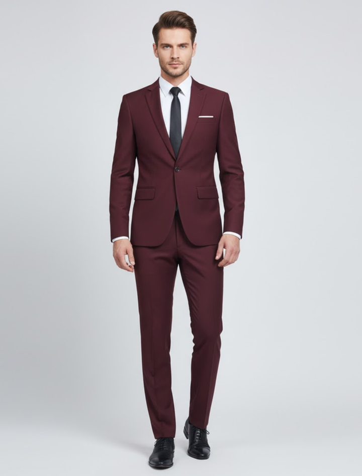 Męski garnitur slim fit w dwóch częściach – nowoczesne krawiectwo na wiosnę i lato do biura oraz na formalne wydarzenia