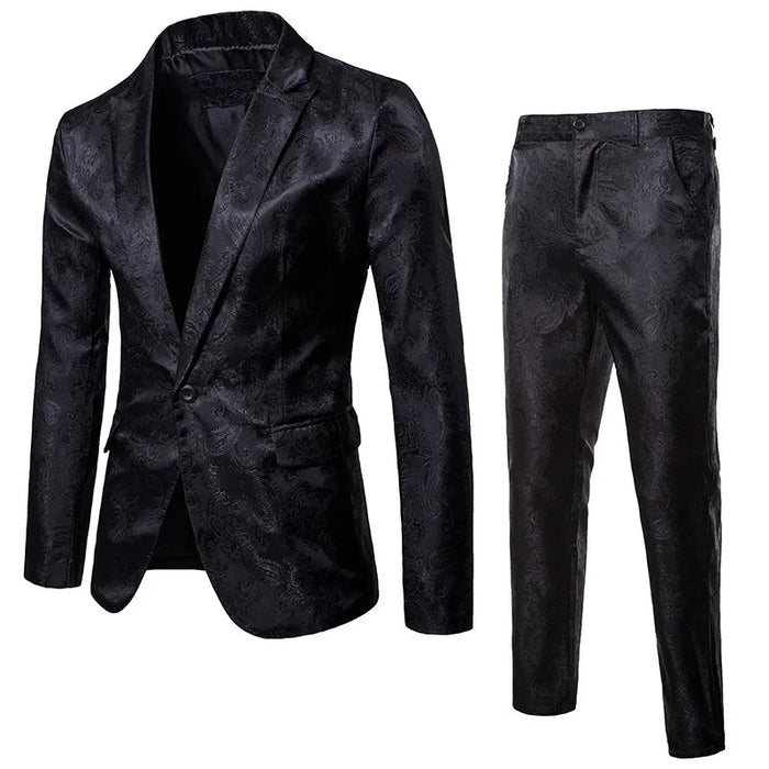 Męski garnitur jacquardowy w slim fit, formalna marynarka i spodnie