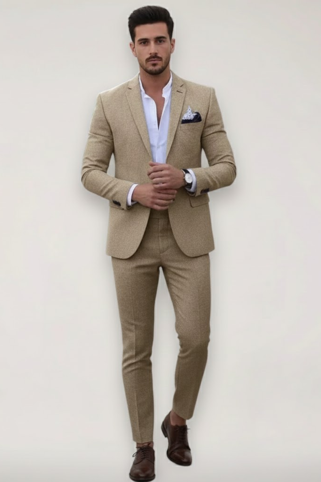 Męski dopasowany garnitur dwuczęściowy – Slim Fit w stylu biznesowym na wiosenne i letnie wydarzenia
