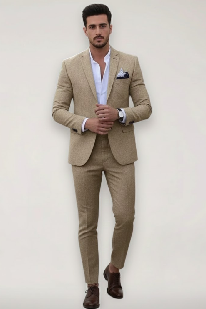 Męski dopasowany garnitur dwuczęściowy – Slim Fit w stylu biznesowym na wiosenne i letnie wydarzenia