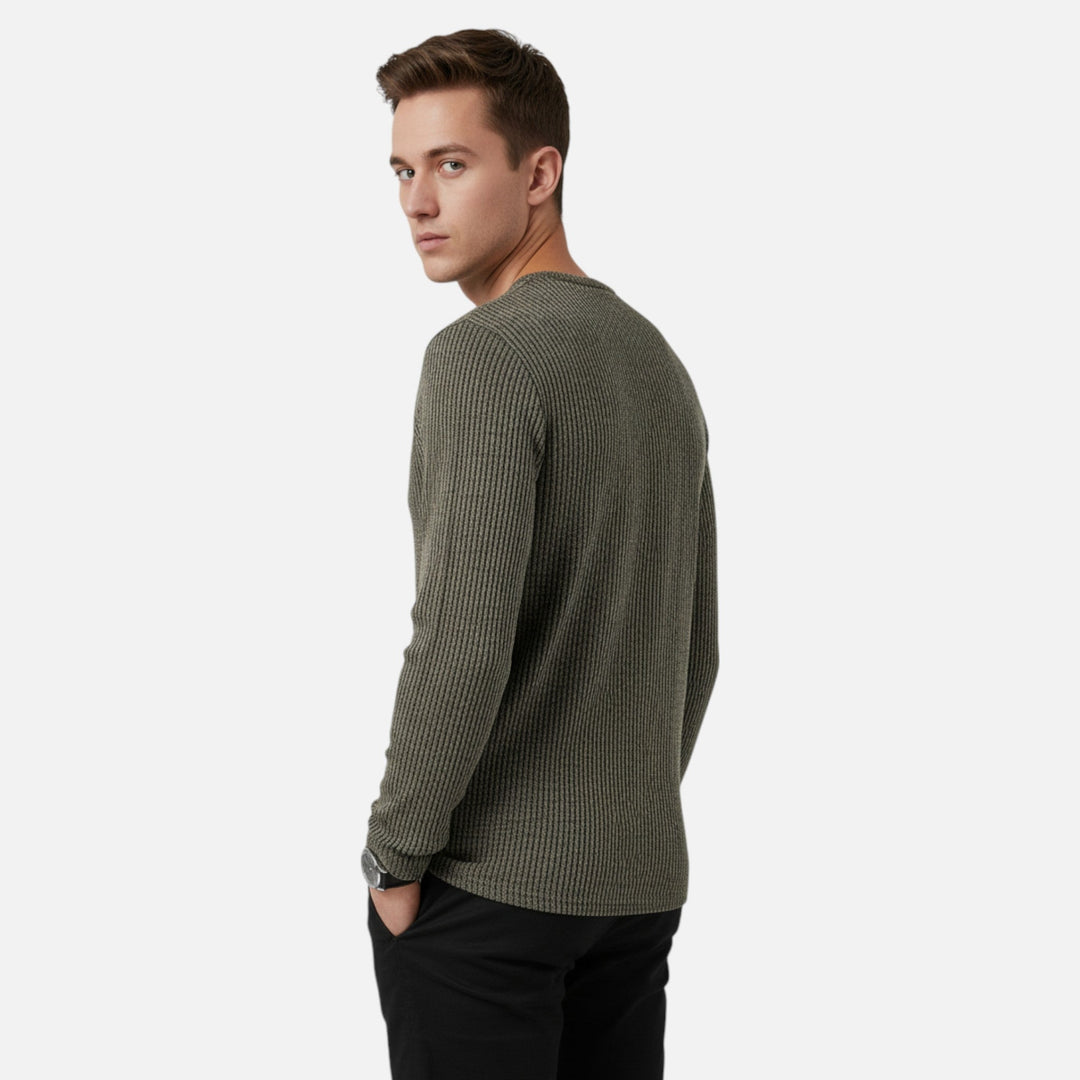 Valmonti | Męski sweter Henley z dzianiny w warkocze