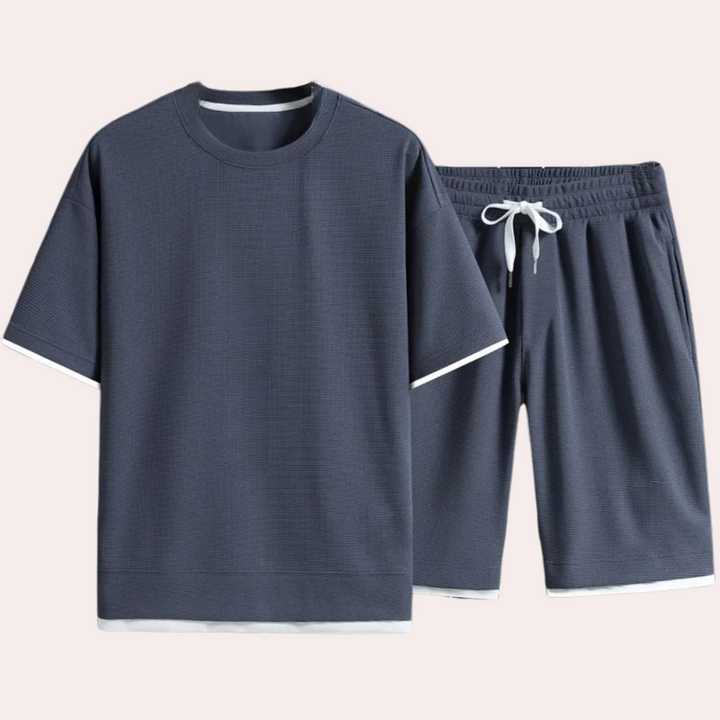 Męski Dwuczęściowy Zestaw Lounge Minimalistyczny T-Shirt i Szorty