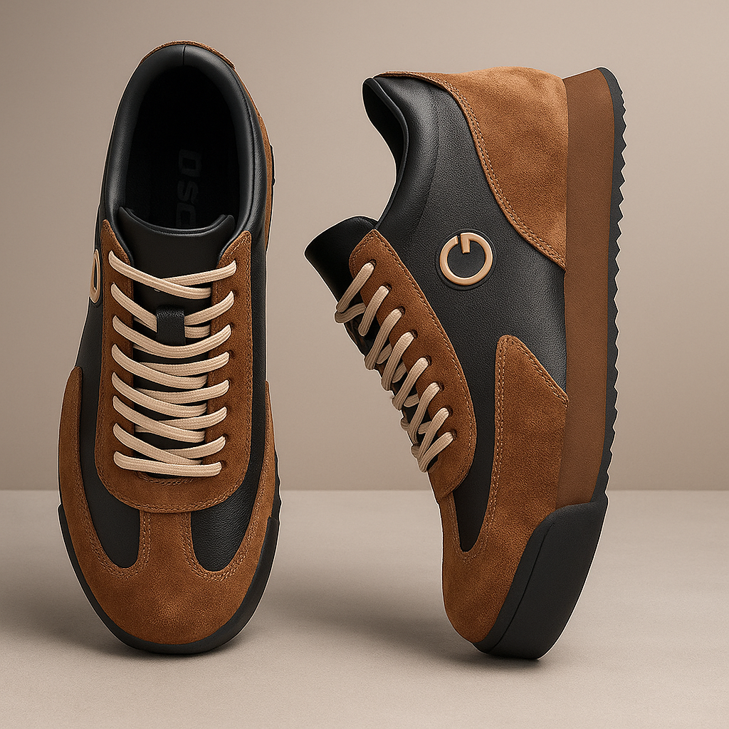 Męskie retro sneakersy z zamszu w kolorze blokowym