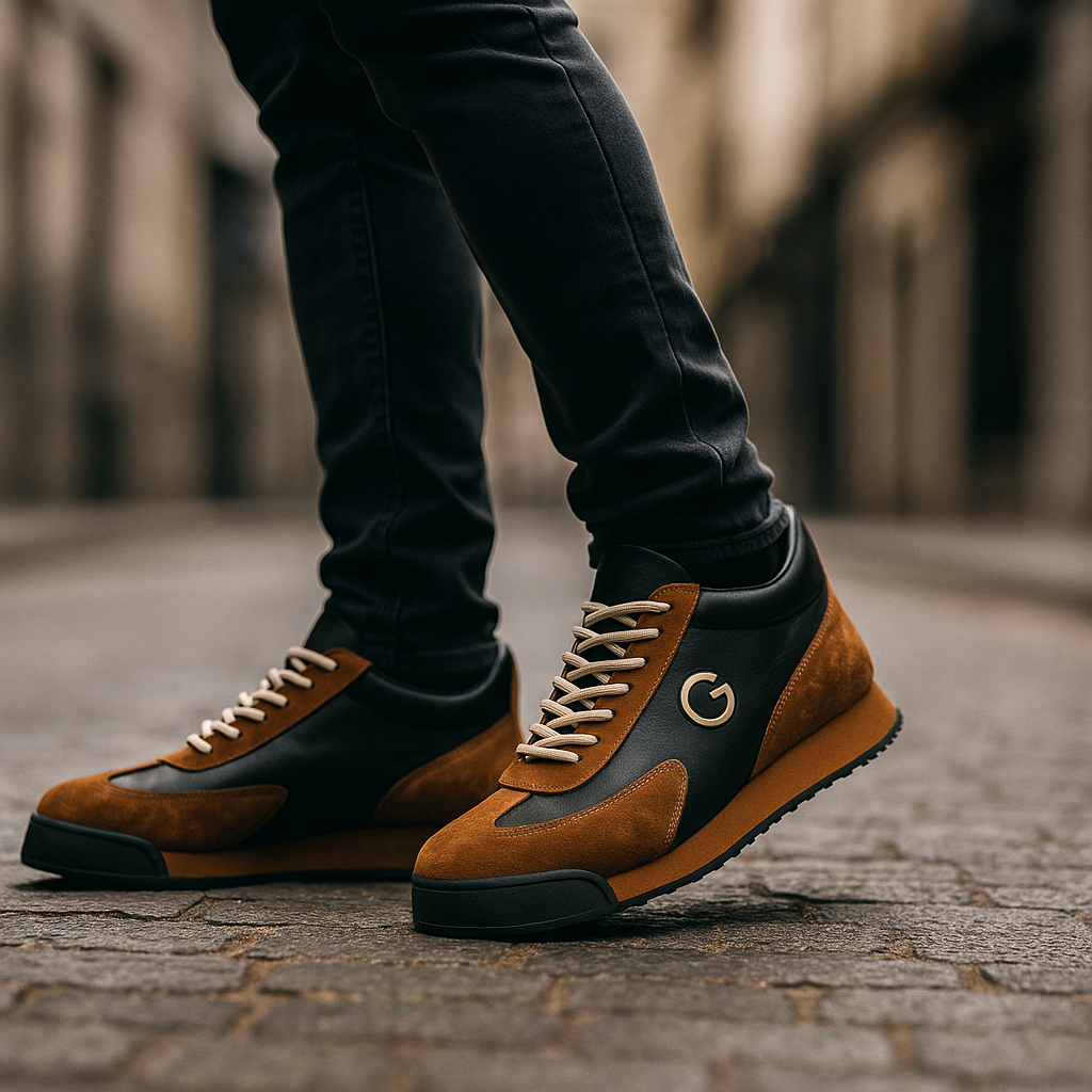 Męskie retro sneakersy z zamszu w kolorze blokowym
