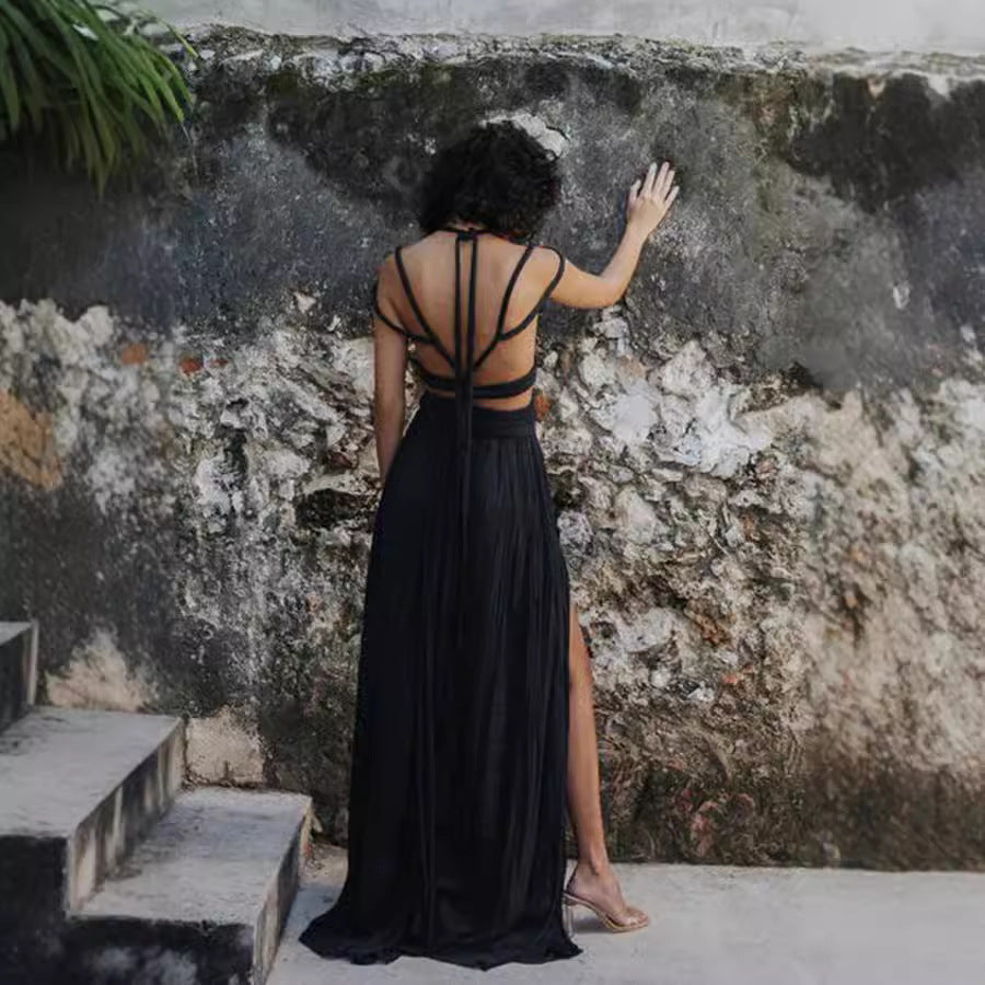 Elegancka spódnica maxi z rozcięciem dla kobiet, zestaw dwóch części