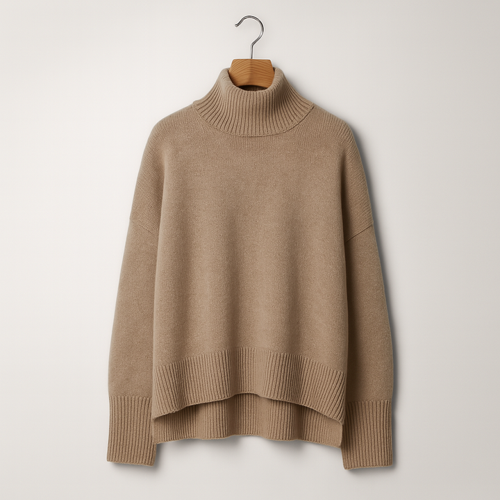 Damski sweter z mieszanki kaszmiru z golfem – miękki materiał na jesień i zimę