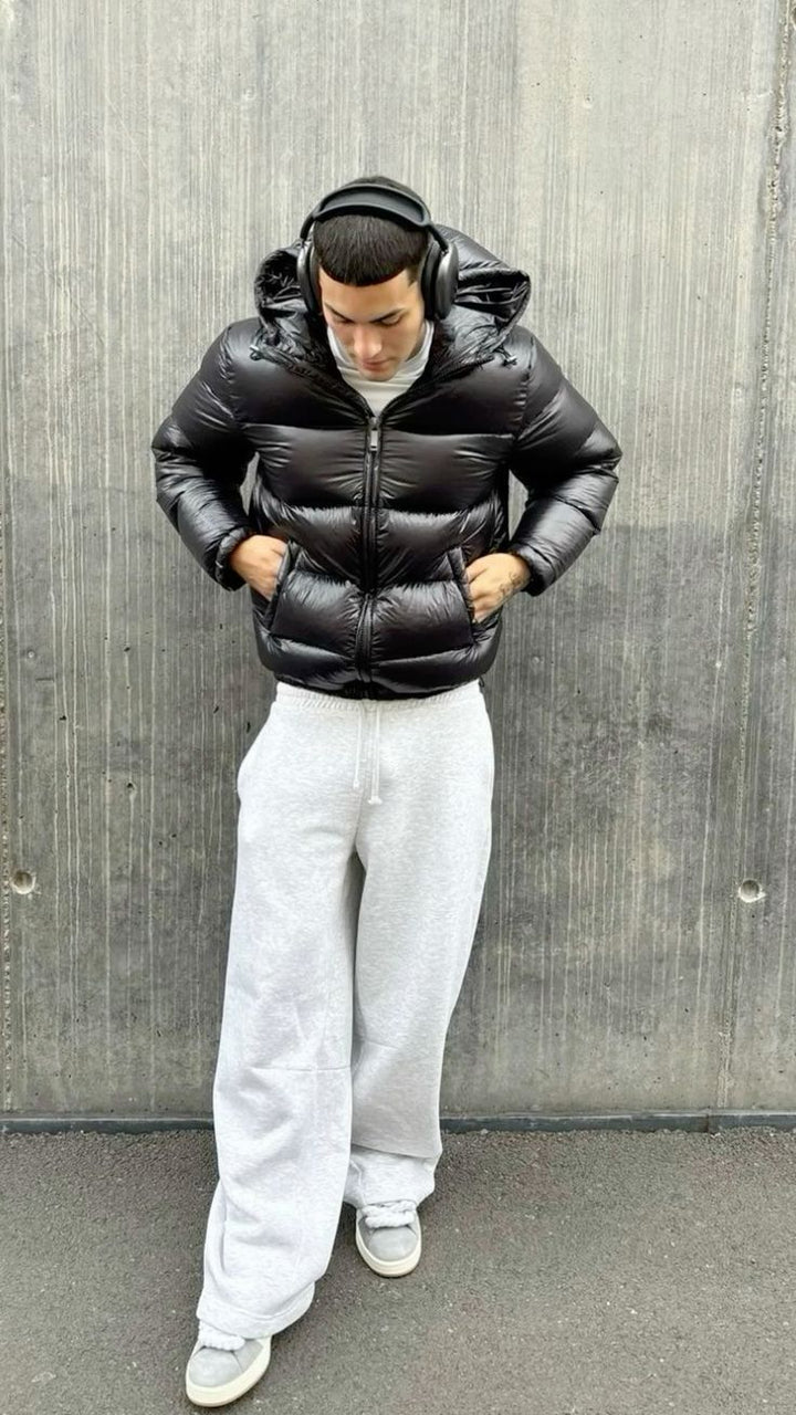Męska kurtka pikowana z podszewką sherpa i kapturem – Ciepła kurtka puchowa na świeżym powietrzu i do streetwearu