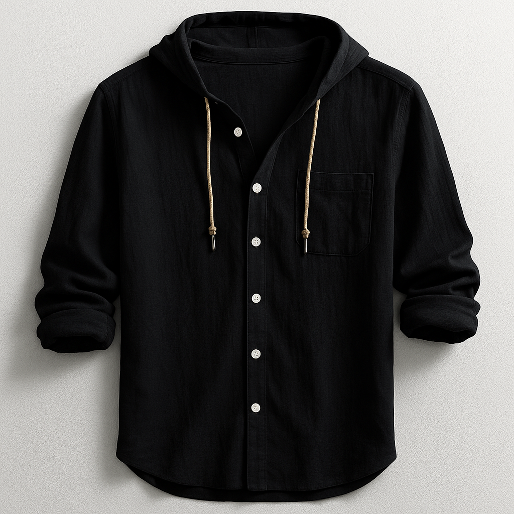 Męska Koszula z Kapturem na Guziki, Luźna, Lekka, Casual Overshirt