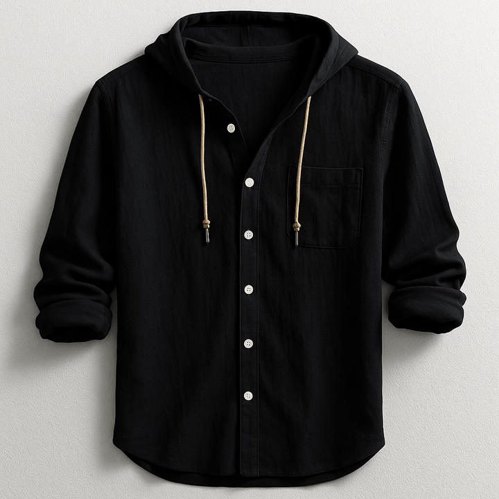 Męska Koszula z Kapturem na Guziki, Luźna, Lekka, Casual Overshirt
