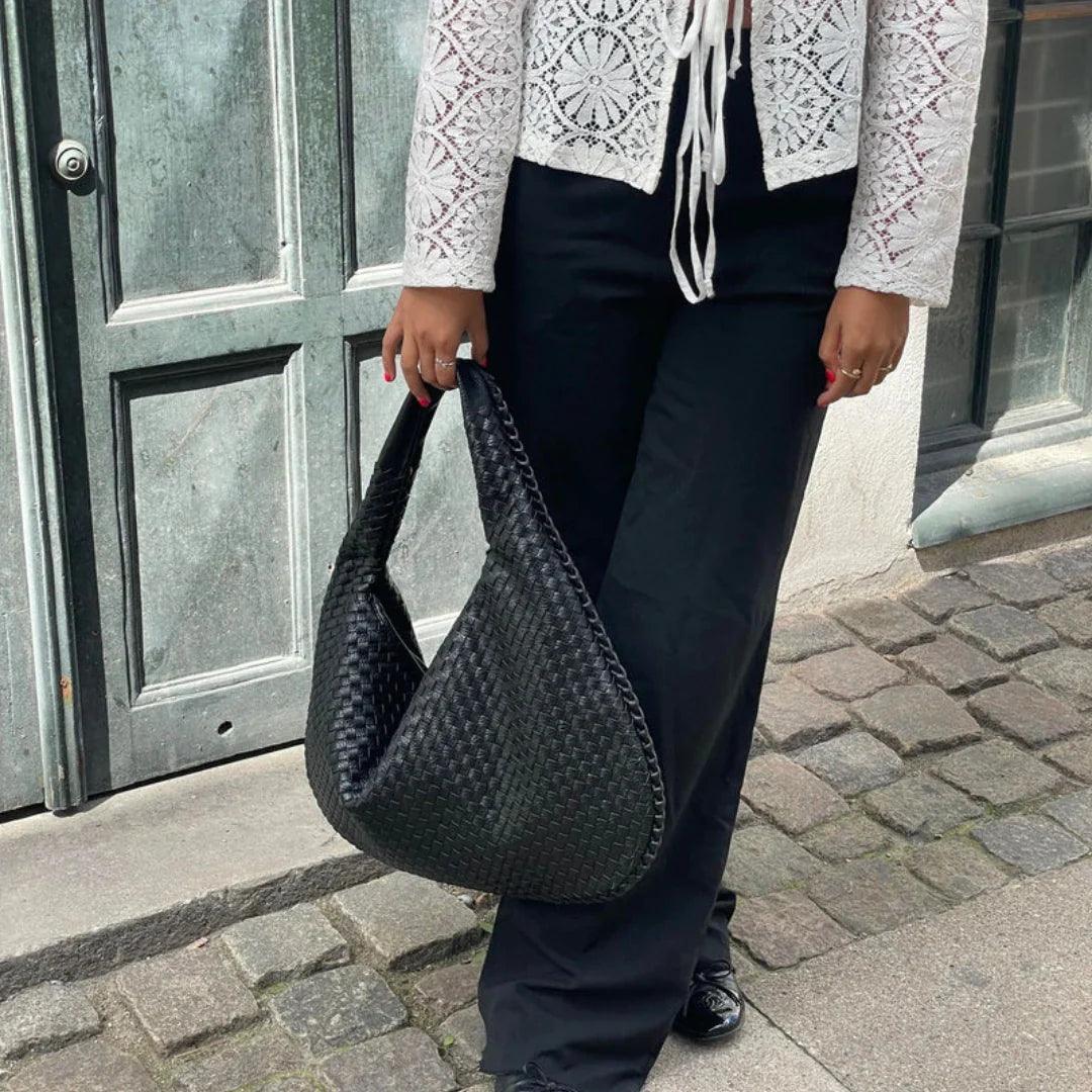 Damska Woven Torba na Ramię z Miękkiej Ekologicznej Skóry w Stylu Slouch