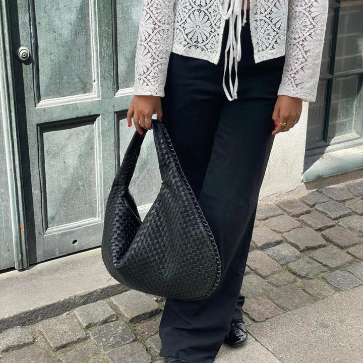 Damska Woven Torba na Ramię z Miękkiej Ekologicznej Skóry w Stylu Slouch