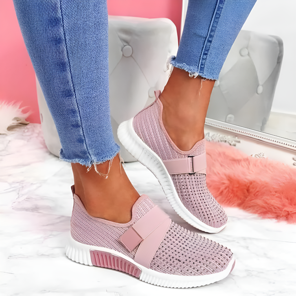 Damskie Trampki Slip-On z Dzianiny z Elastycznym Paskiem, Lekkie i Wygodne Buty