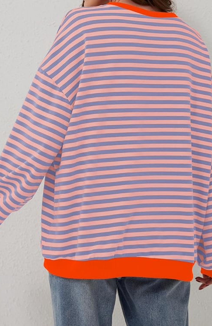 Kobiece Przesadzone Sweter z Paskami z Luźnymi Rękawami Balonowymi