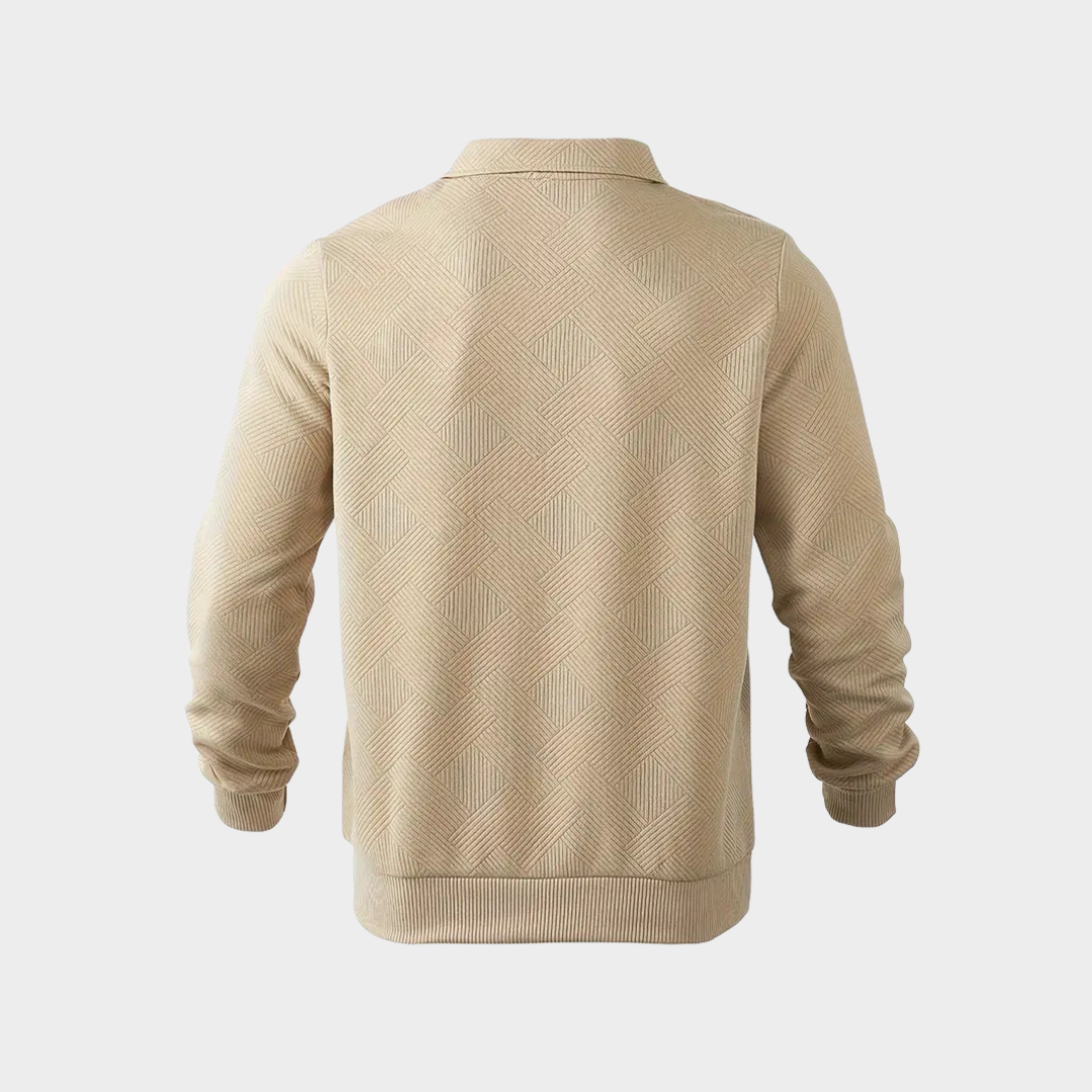 Męska teksturowana bluza z półzamkiem – elegancki styl polo na chłodniejsze dni