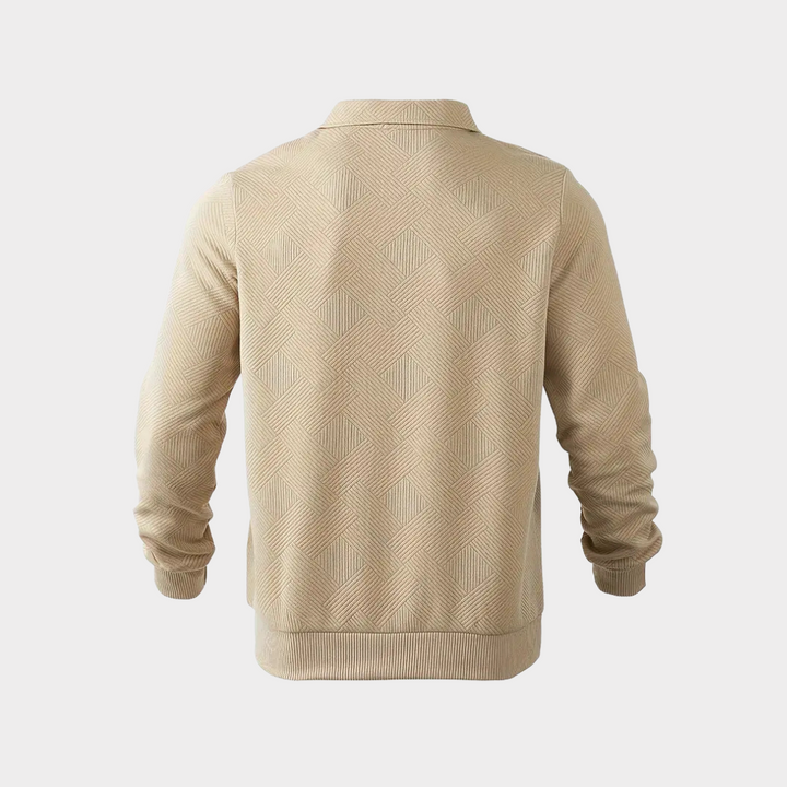 Męska teksturowana bluza z półzamkiem – elegancki styl polo na chłodniejsze dni