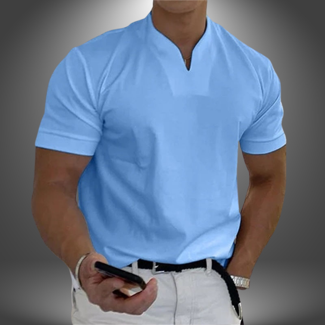 Męska koszulka T-shirt z dekoltem notch, slim fit, krótki rękaw