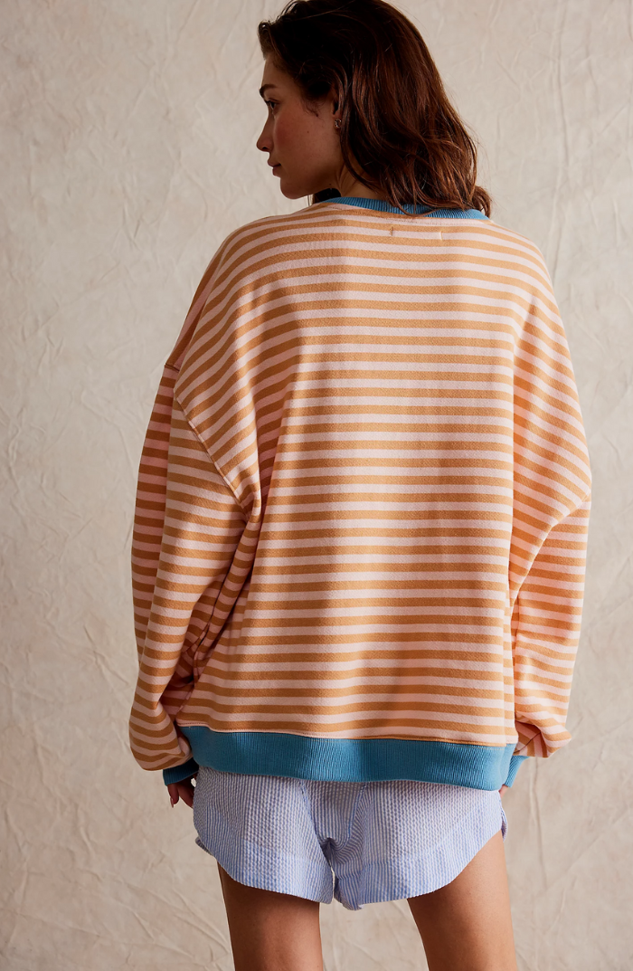 Kobiece Przesadzone Sweter z Paskami z Luźnymi Rękawami Balonowymi