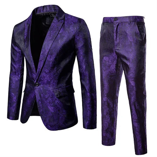 Męski garnitur jacquardowy w slim fit, formalna marynarka i spodnie