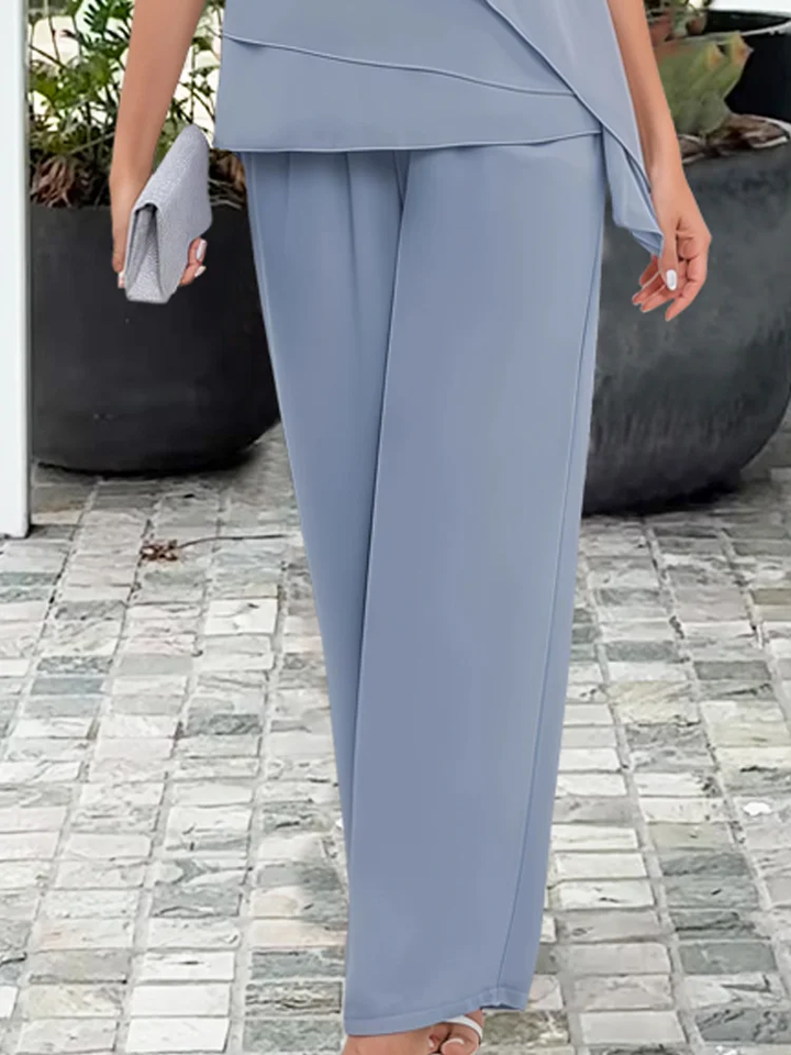 Kobiece warstwowe topy i szerokie spodnie – Elegancka wieczorowa stylizacja