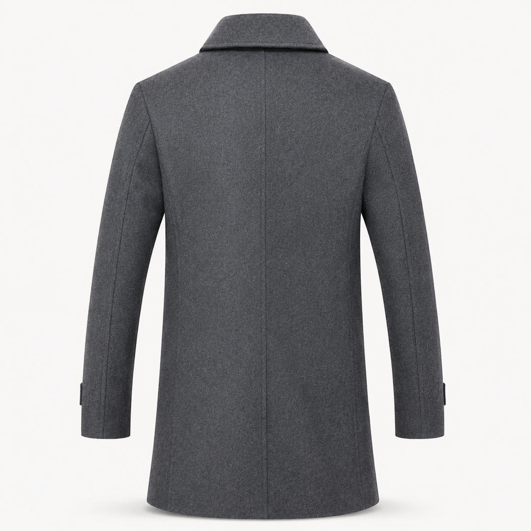 Męski dwurzędowy płaszcz z tweedu – strukturalna warstwa dziedzictwa do eleganckiego ubioru formalnego
