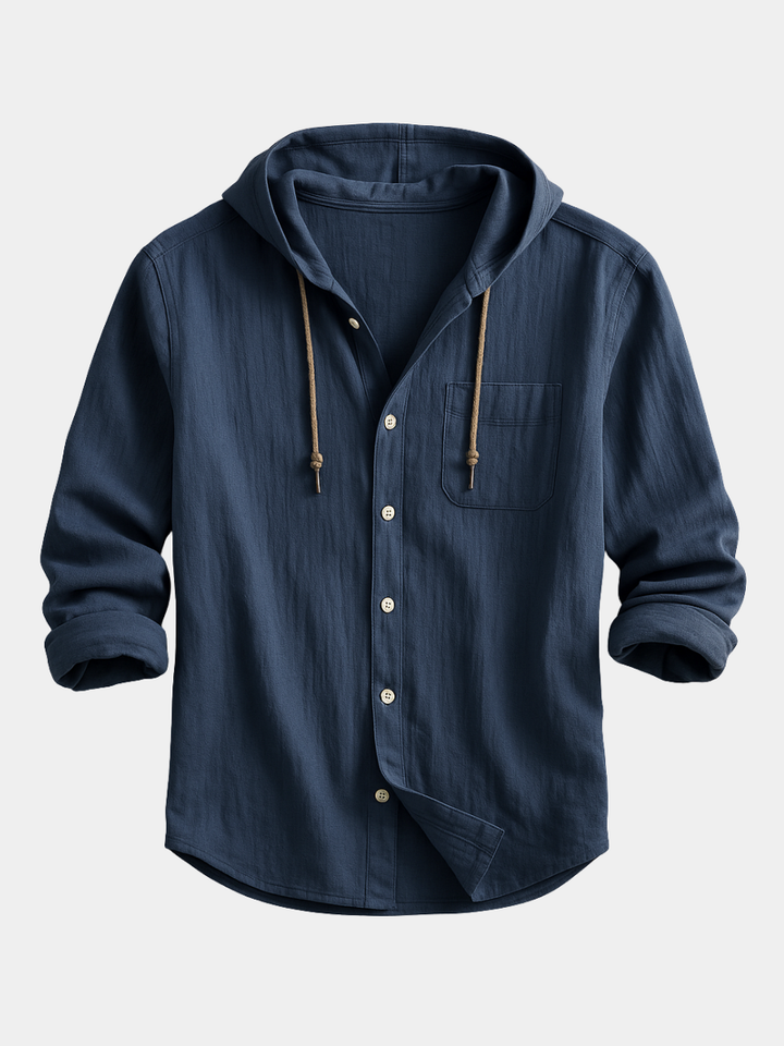 Męska Koszula z Kapturem na Guziki, Luźna, Lekka, Casual Overshirt