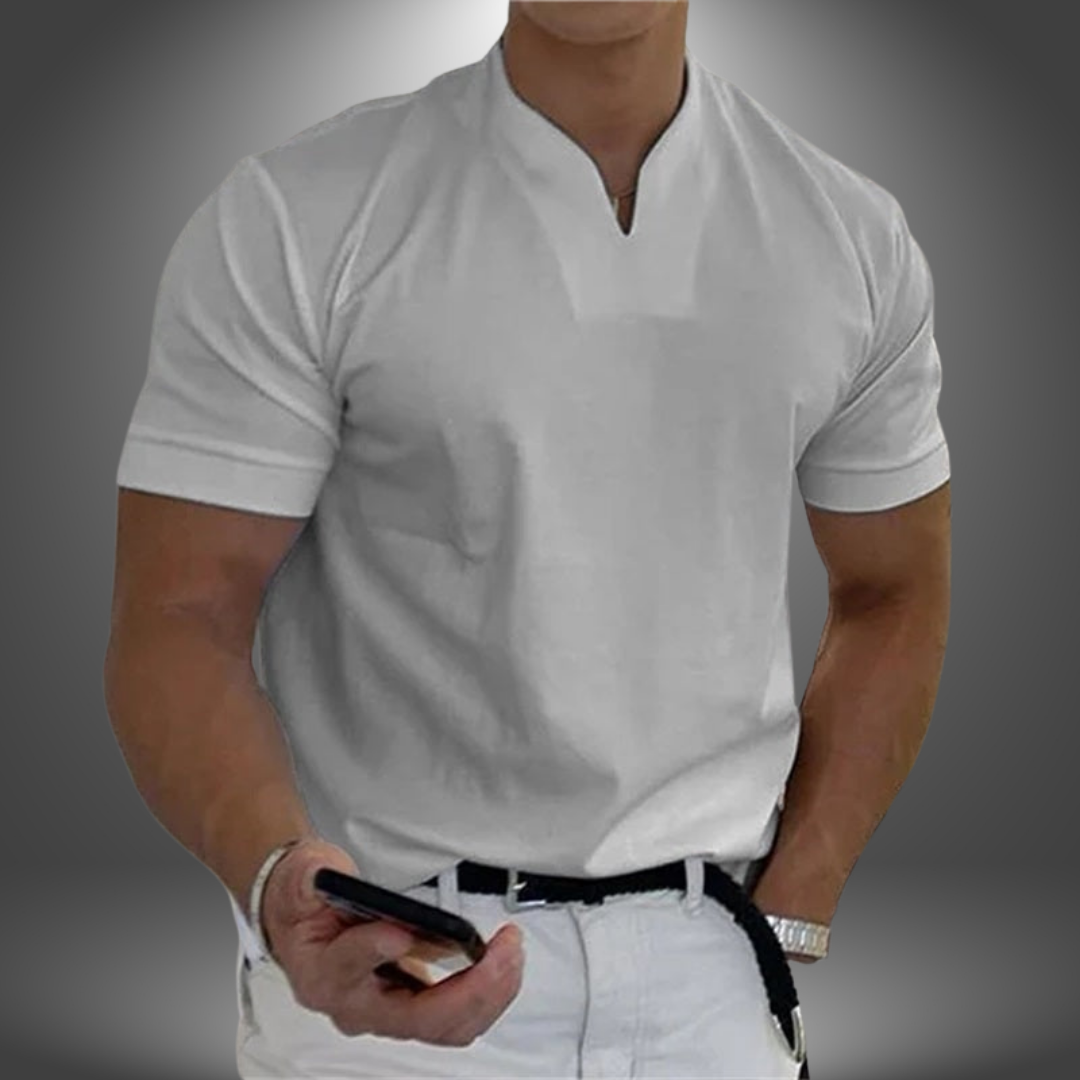 Męska koszulka T-shirt z dekoltem notch, slim fit, krótki rękaw