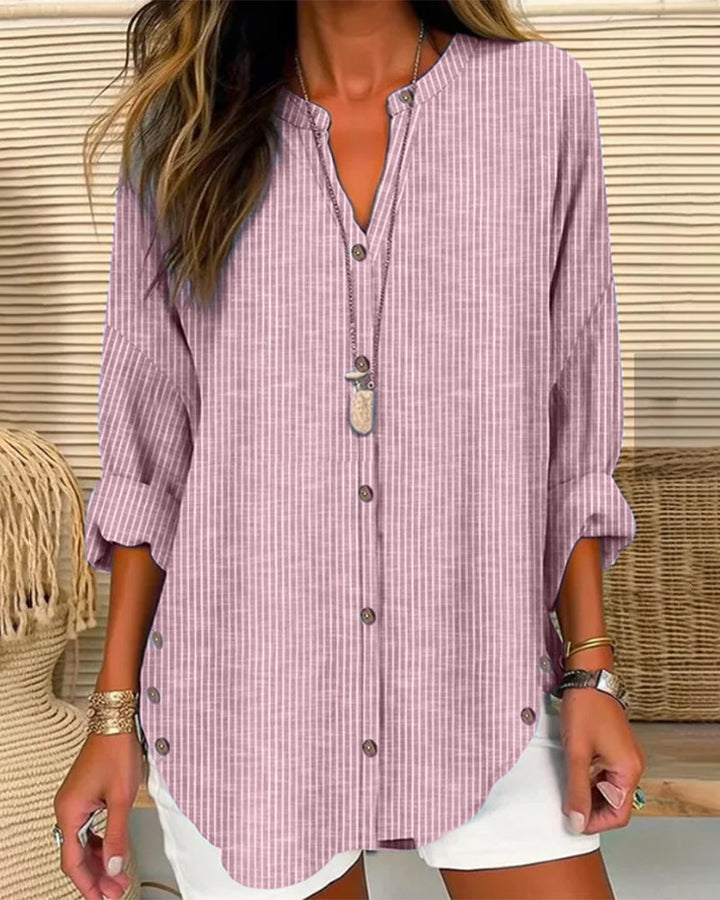 Damska Luźna Bluzka Button-Up w Długim Kroju – Casual Letni Top na Co Dzień