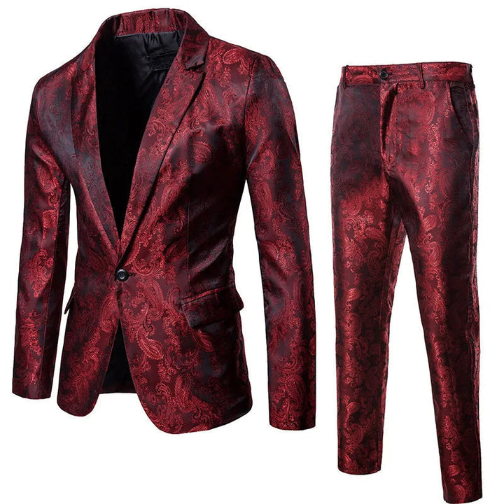 Męski garnitur jacquardowy w slim fit, formalna marynarka i spodnie