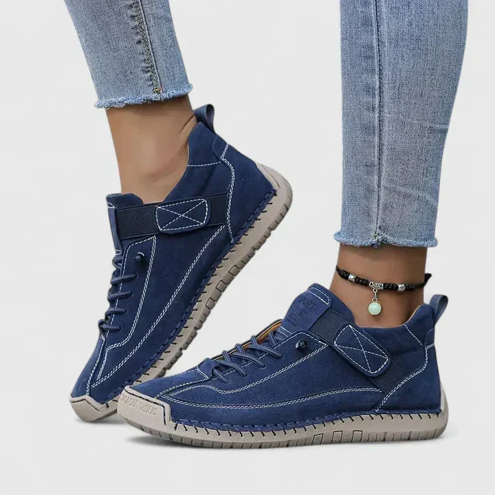 Damskie sneakersy skórzane z rzepem i sznurówkami