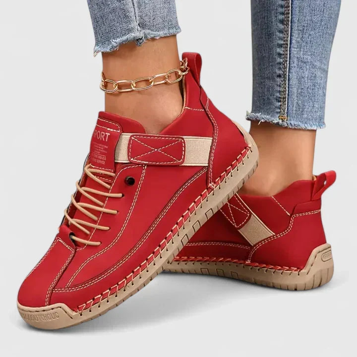 Damskie sneakersy skórzane z rzepem i sznurówkami