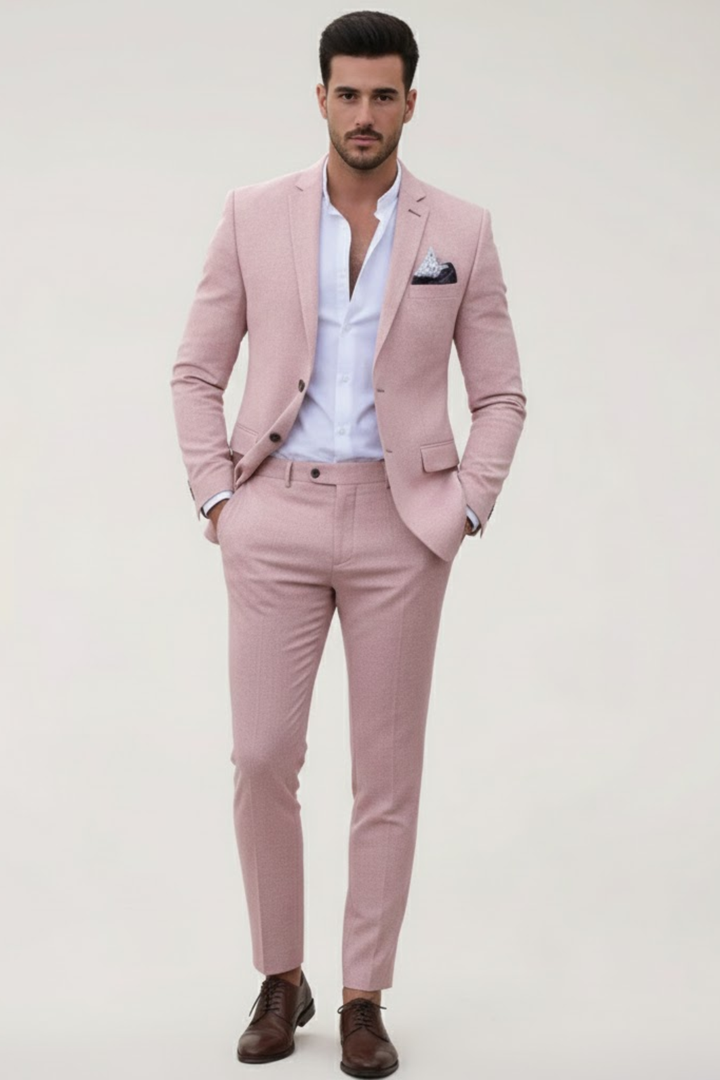 Męski Dopasowany Garnitur Dwuczęściowy – Slim Fit na Wiosenne Wesela i Spotkania Biznesowe