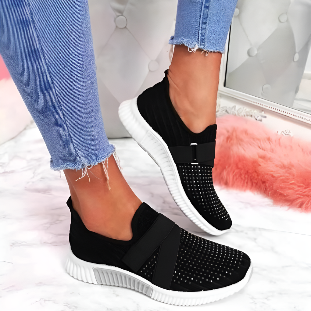 Damskie Trampki Slip-On z Dzianiny z Elastycznym Paskiem, Lekkie i Wygodne Buty