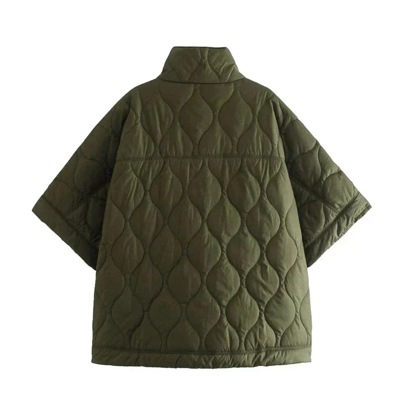 Kurtka Kapturowa dla Kobiet – Ciepły Ponczo z Stojącym Kołnierzem na Zimowe Podróże i Aktywności na Świeżym Powietrzu